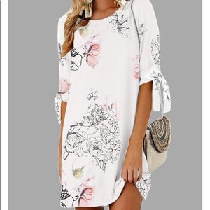 White Floral Print Self-tie at Sleeves Mini Dress